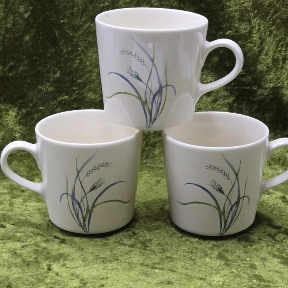 Corning-Corelle Coastal Breeze Flat Cup set of 3 Blue/Green Wheat Blue Trim VTG